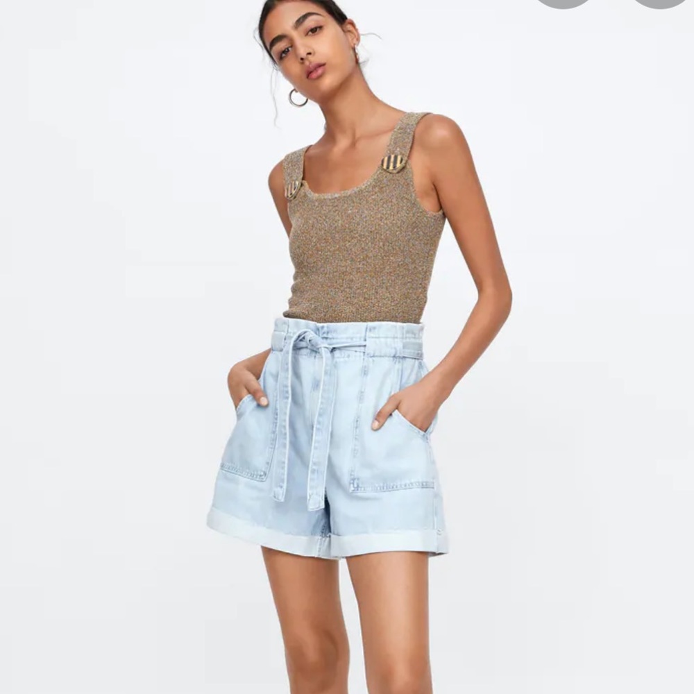 Zara high waisted jean paper bag shorts